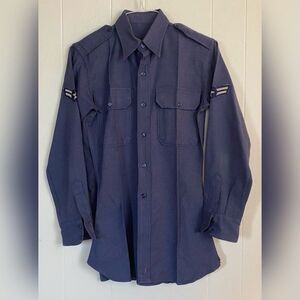 Vintage US Military Air Force Men’s Dress Shirt Blue Wool Blend Small